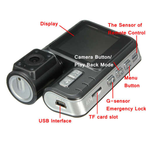HD Dual Lens Car Camera H.264 Dash DVR Video Recorder Cam G-sensor