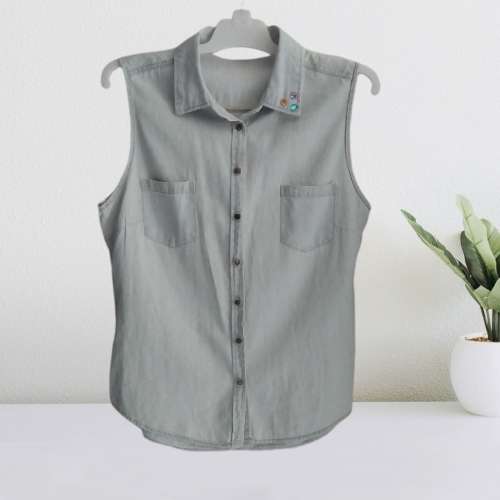 Ladies Short Sleeve Denim Top Medium