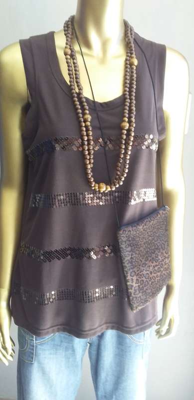 Brown Sleeveless Top With Sequins Medium