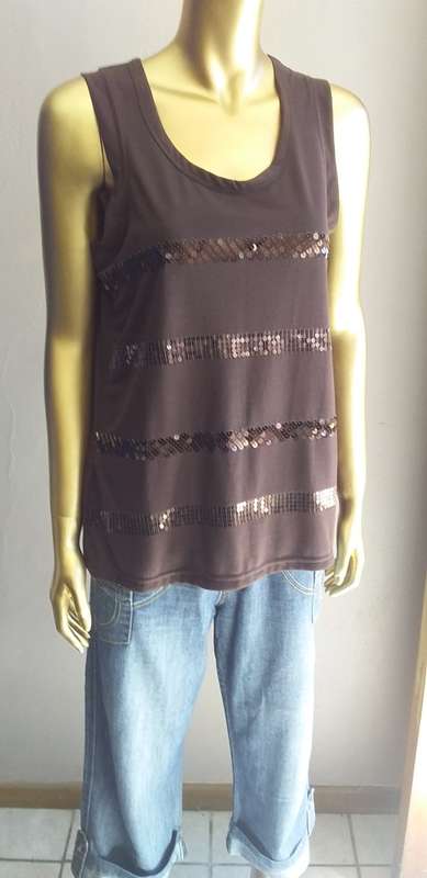 Brown Sleeveless Top With Sequins Medium