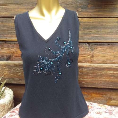 Black Top With Blue Stone Details size Medium