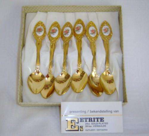 24CT GOLD PLATED BOXED SET OF 6 TEA SPOONS BY EETRITE