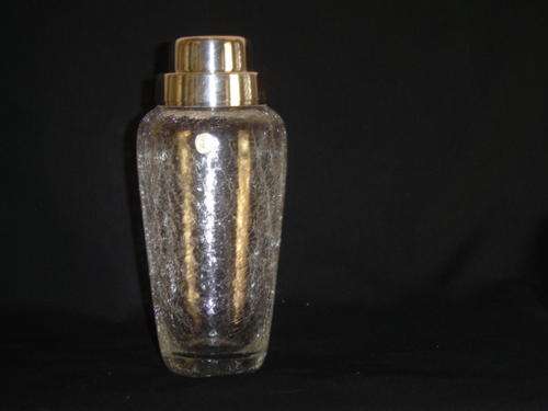 WMF 1960'S CRYSTAL CRACKLE GLASS COCKTAIL SHAKER WITH SILVER PLATED TOP