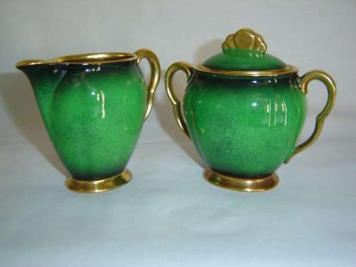 CARLTON WARE "VERT ROYALE"  MILK JUG AND SUGAR BOWL WITH LID