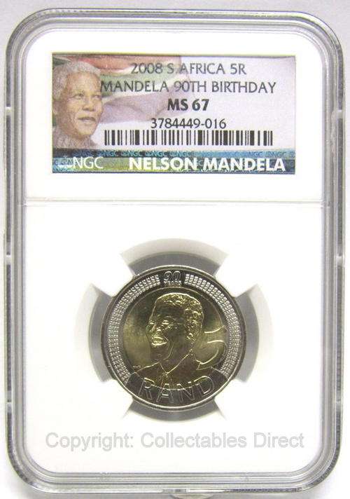 ***12 x STUNNING NEW personalised MANDELA LABEL, 2008 Birthday R5s***NGC MS67***