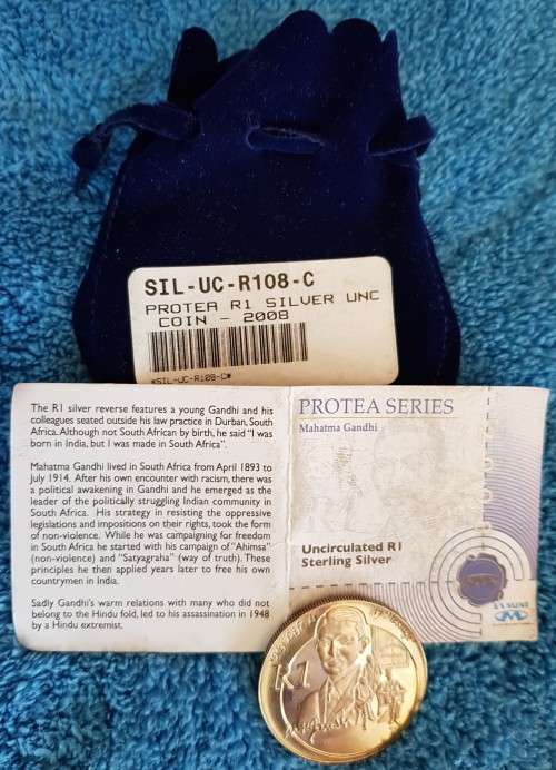 ***2008 Protea Sterling Silver UNC R1***Mahatma Gandhi Nobel Prize Winner***