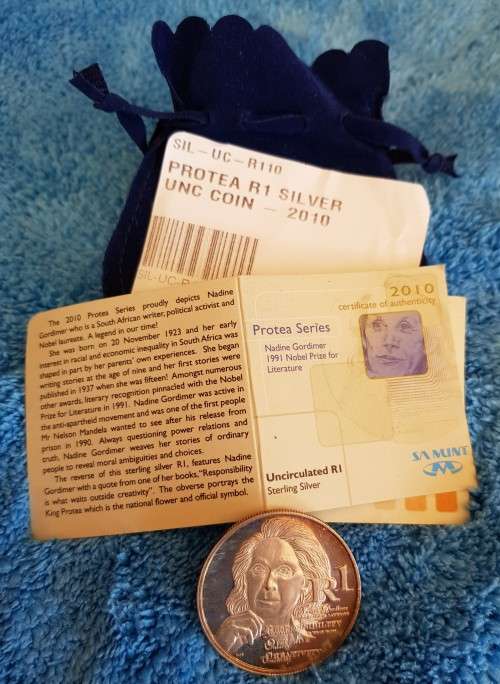 +++2010 Protea Sterling Silver UNC R1+++ Nadine Gordimer 1991 Nobel Prize for Literature+++