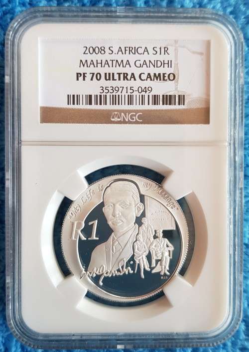 **TOP COIN**NGC PF70 ULTRA CAMEO**Mahatma Gandhi - 2008 Protea R1**Nobel Series**
