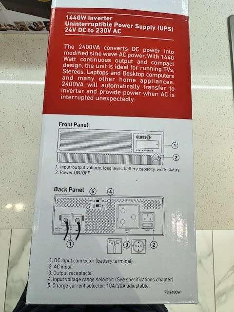Ellies 1440W 2400VA Inverter Uninterruptible Power Supply (UPS) 24V DC or 230V AC