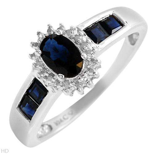 9K/375 STAMPED SAPPHIRE AND DIAMOND WHITE GOLD RING, SIZE 7.25