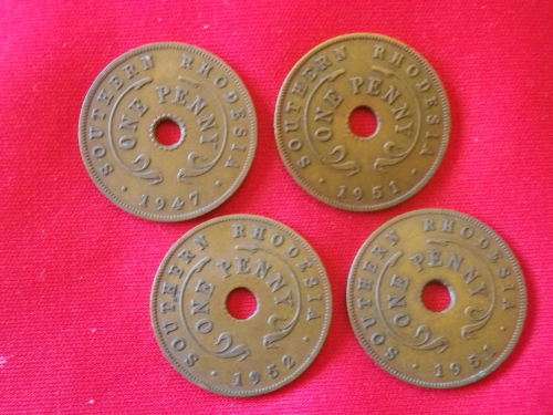 SOUTHERN RHODESIA 4 X 1 PENNY COINS 1947: 1951 X 2 : 1952