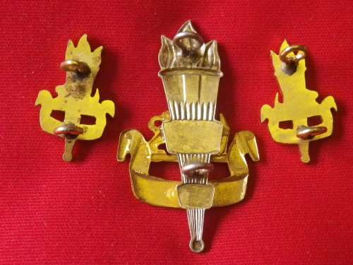 RHODESIAN ARMY EDUCATIONAL CORPS BI METAL CAP + FACING PAIR ANODISED COLLAR  BADGES- UDI PERIOD