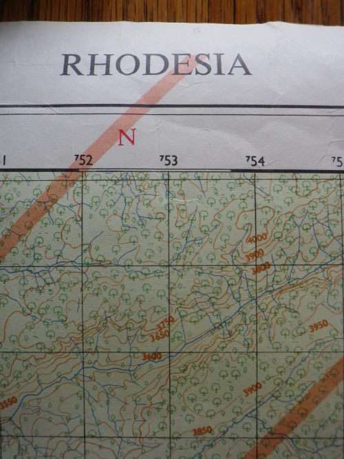 RHODESIA BUSH WAR PERIOD RESTRICTED MAP OF REKOMETJIE  1629A2, WITH CANCELLED MAP ON REVERSE
