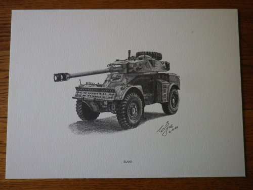 RHODESIA - COLIN EYRE PRINT OF MILITARY VEHICLES OF RHODESIAN BUSH WAR - "ELAND- 06/07/1980"