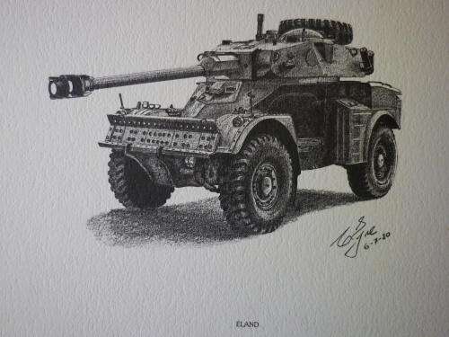 RHODESIA - COLIN EYRE PRINT OF MILITARY VEHICLES OF RHODESIAN BUSH WAR - "ELAND- 06/07/1980"