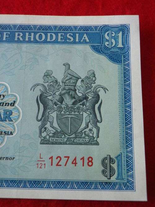 RHODESIA - USED $1 NOTE  - "SALISBURY - 2nd AUGUST 1979 # 127418" -  (4123)
