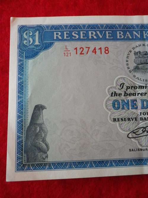 RHODESIA - USED $1 NOTE  - "SALISBURY - 2nd AUGUST 1979 # 127418" -  (4123)