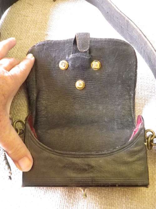 GREAT BRITAIN - VICTORIAN STAFF OFFICERS CROSS BELT + POUCH . LEATHER +  SILVER BULLION WIRE - RARE