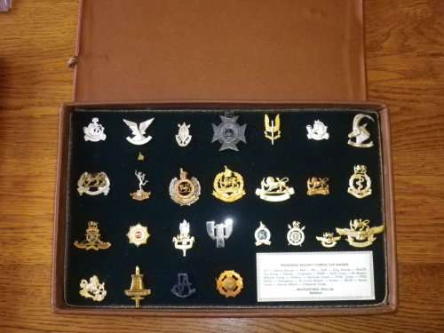 RHODESIA - REUTELER SET OF UDI RHODESIAN ARMED FORCES BADGES IN ORIGINAL LEATHER CASE  (4471)
