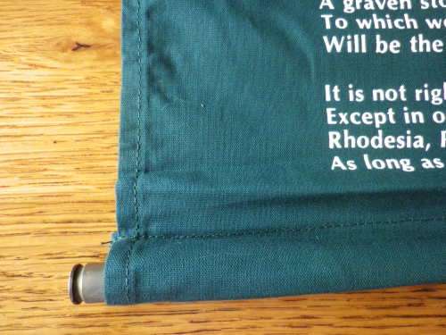 "DEATH OF RHODESIA" PRINTED POEM ON CLOTH BANNER   52.5 cm X 33 cm.  (3165B)