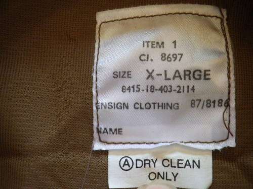SADF - COLD WEATHER NUTRIA JACKET 1987, AS NEW - XL, ENSIGN CLOTHING  SEE TAG (3545)