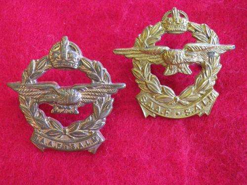 SOUTH AFRICA AIR FORCE - PAIR OF BRASS COLLAR BADGES, SHOWING VARIATION.
