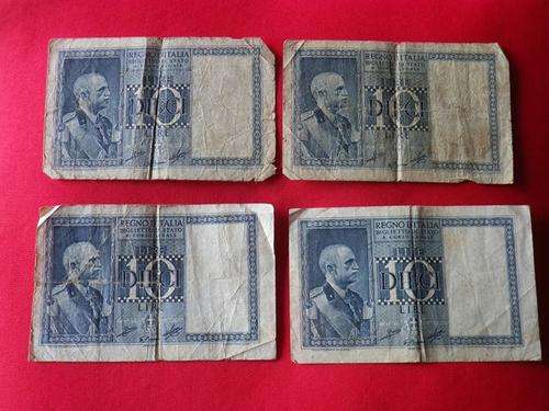 4 X 10 LIRE ITALIAN PRE WWII BANK NOTES - 1939 . CONDITION AS SEEN