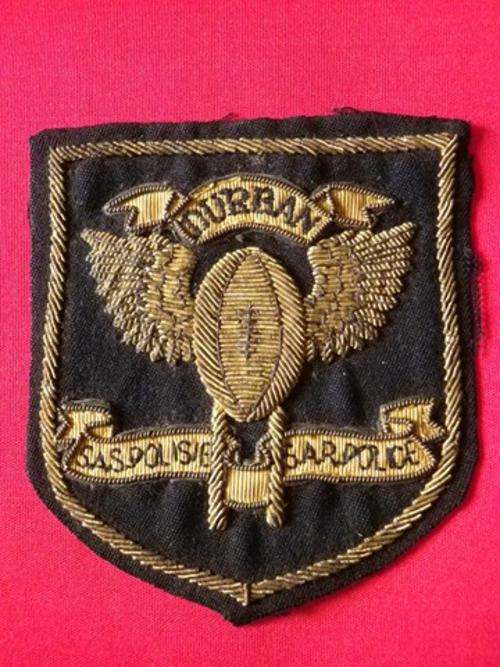 SA RAILWAY POLICE- EARLY BULLION WIRE RUGBY BLAZER BADGE - DURBAN