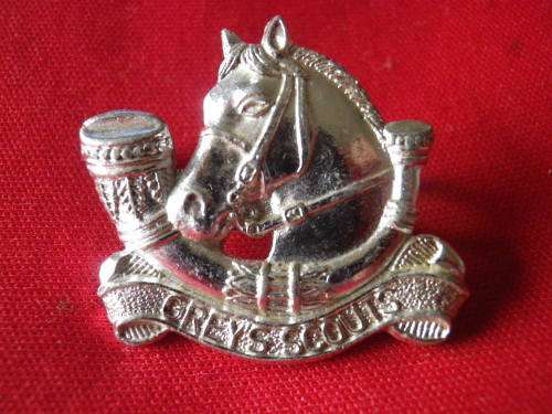 RHODESIAN ARMY - GREY'S SCOUTS SILVER ANODISED CAP BADGE    (5396)