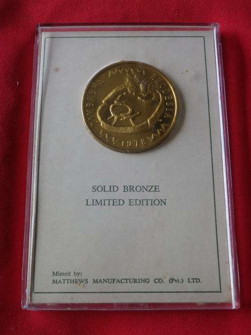 RHODESIAN HISTORY MEDALLION VOLUME 5. BRONZE, INTERNAL SETTLEMENT. ORIGINAL BOX+ UDI PROCLAMATION 91