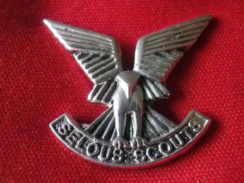 RHODESIAN SELOUS SCOUTS OFFICERS STAMPED SILVER COLLAR BADGE - LUGS CUT OFF - WAS MOUNTED (5449)