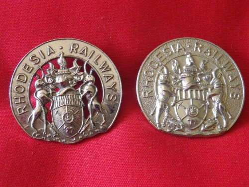 RHODESIA RAILWAYS 2 x CHROME CAP BADGES - SOLID AND VOIDED VERSION  (133)