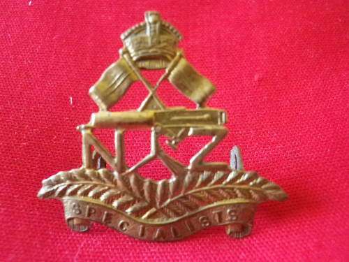 NEW ZEALAND SPECIALISTS UNIT - SIGNALLERS / MACHINE GUNNERS  WW1 CAP BADGE   (5460)