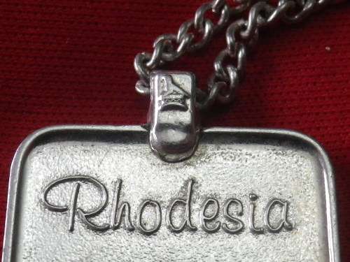 RHODESIAN STAMPED SILVER PENDANT + CHAIN - FLAME LILY + NATIONAL ANTHEM - MADE REUTELER  (6182)