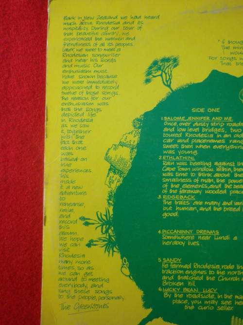 RHODESIAN LP " LIFE IN RHODESIA" BY "THE GREENSTONES" (NEW ZEALANDERS)  SONGS BY JOHN EDMOND (6189)