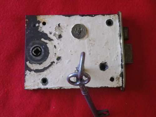 NATAL GOVT. RAILWAYS ,STAMPED - VICTORIAN RIM LOCK (DRAW BACK) WORKING BUT KEYS NOT ORIGINAL  (6197)