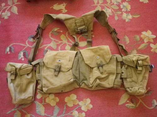 SADF- P61 KHAKI RIG - LARGE PACK, YOKE, WEB BELT, KIDNEY + AMMO POUCHES - INSCRIBED + STAMPED (4315)