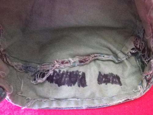 RHODESIAN BUSH WAR PICK UP - CAMMO CAP FROM OP BIRCH 1970 - INSCRIBED - RIM 58 cm / 23"  (3687)