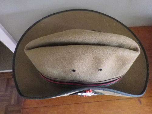 RHODESIA REGT.  OFFICERS SLOUCH HAT + 2 BN BADGE BACKING - SIZE 7 - RIM 56.5CM / 22.25"       (6765)