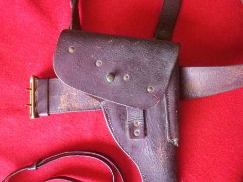 SA POLICE - EARLY GUN BELT + WALTER P38 HOLSTER + HANDCUFFS POUCH+ BAYONET FROG + GUN LANYARD  (533)