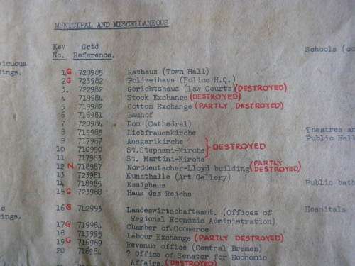 BRITISH WW2 MAP OF BREMEN MARKED SECRET - USED BY BRITISH OFFICER - NOTE TEAR -- SEE BELOW    (3727)