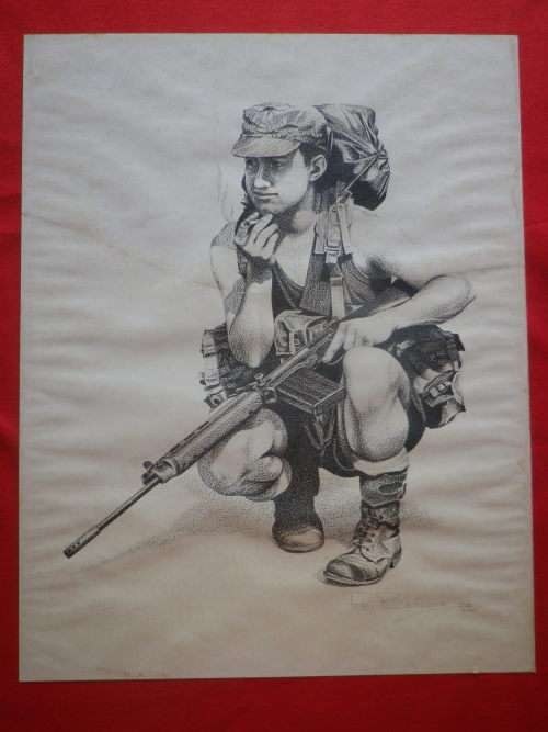 RHODESIAN WAR - PETER BADCOCK LARGE LIMITED EDITION SIGNED PRINT 108/350- TROOPIE SMOKE BREAK (4482)