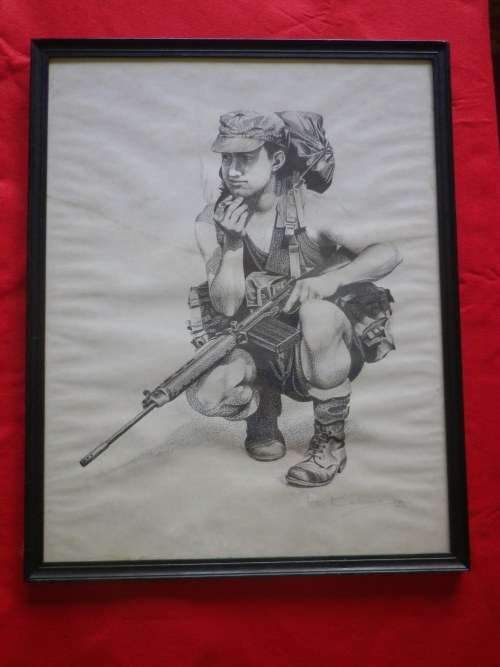 RHODESIAN WAR - PETER BADCOCK LARGE LIMITED EDITION SIGNED PRINT 108/350- TROOPIE SMOKE BREAK (4482)