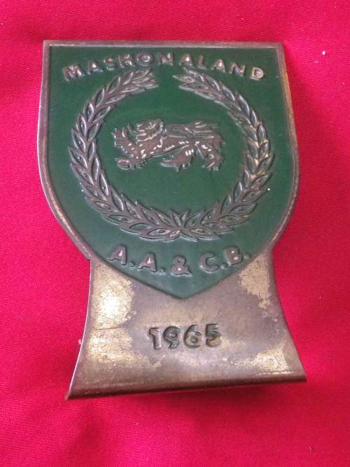 RHODESIA- MASHONALAND ATHLETICS ASSOC. & C.B ?? 1965 -   BRASS + ENAMEL TROPHY   (7297)