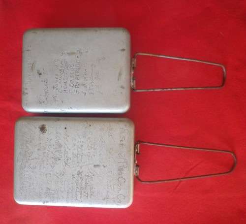 SA/GB - WW2 MESS TINS WITH MANY ENGRAVINGS SEE BELOW - OWNER?  R HERNE RE   (536)