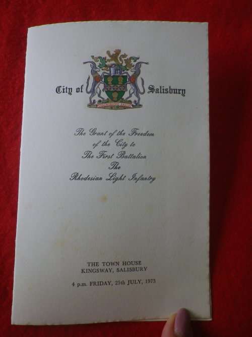 RHODESIAN LIGHT INFANTRY  - CITY OF SALISBURY PROGRAMME - GRANTING FREEDOM OF CITY 1975  (3974)