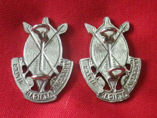 RHODESIAN AFRICAN RIFLES - CHROMED PAIR COLLAR BADGES    (3017)