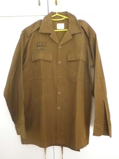 SADF - BROWNS LS SHIRT - SIZE M - PROTEA CLOTHING - NAME + INSIGNIA - SIZES BELOW (2710)