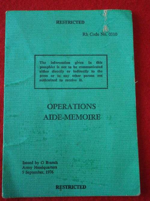 RHODESIAN ARMY - OPERATIONS AIDE MEMOIRE 1976 - 8 Pgs  INTERESTING INFORMATION   (7773)