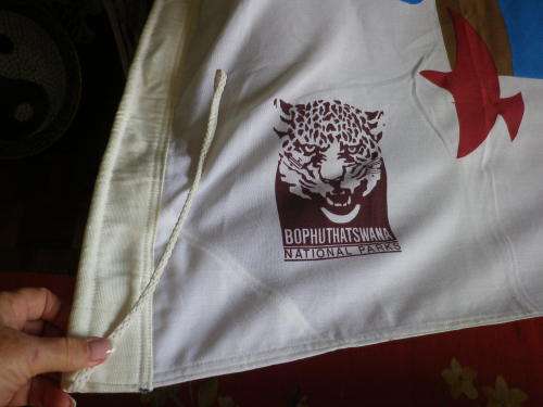BOPHUTHATSWANA PARKS FULL SIZED FLAG  -  180 x 120CM - HAS STAINING + MINOR HOLES          (6080)